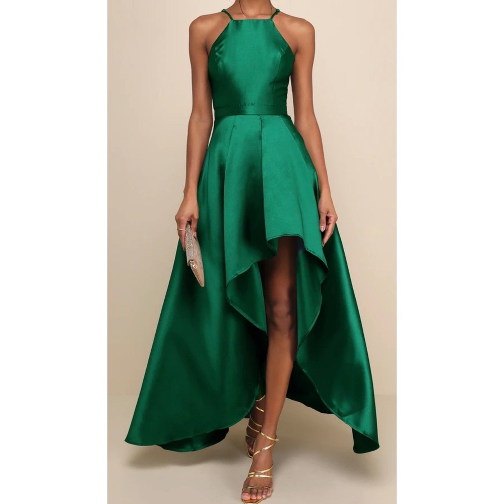 NWT Lulus Size Large Broadway Show Emerald Green High-Low Gown Formal